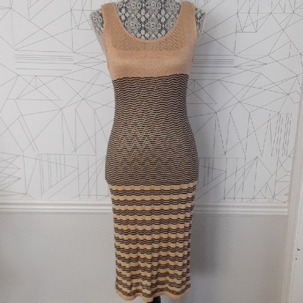 Silver Jeans Tan Sheath Midi Dress Sleeveless Scoop Neck